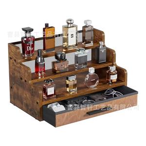 Wooden <b>Desktop</b> <b>Shelf</b> 4 Layers Cosmetic Storage Rack With Drawer Makeup Organizer Retro Style - Product Image 1