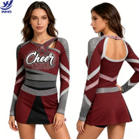 Uniforme de Competición de Porristas, Metálico Brillante, de Alta Elasticidad, Conjunto de 2 Piezas con Pedrería para Niñas