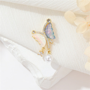 Pendentif micro-incrusté de zircon couleur or 14 carats Zhongxing, accessoires DIY, pendentif trèfle à quatre feuilles, papillon, perle, pour collier - Product Image 2