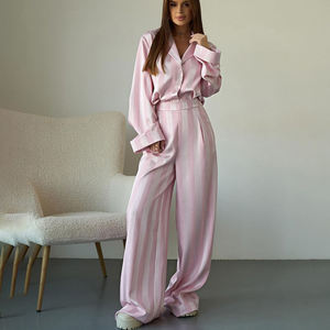 Pigiama Primaverile Casual Due Pezzi con Camicia a Righe e Pantaloni per <span class=keywords><strong>Donna</strong></span> - Product Image 1