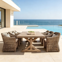 Ensemble de meubles de jardin en rotin, table et chaises de salle à manger pour 6 personnes, meubles de jardin en rotin