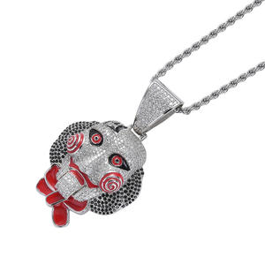 Collar con Colgante de Cabeza de Muñeca con Piedras de Circonita Cúbica Micro Pavé, Estilo Hiphop, para Hombre y Mujer - Product Image 3