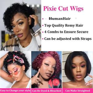 Perruque Pixie Cut pour femmes noires, pré-épilée, avec partie en dentelle 13x1, perruques ondulées effet eau, courtes et bouclées, avec frontal en dentelle 13x4, en <span class=keywords><strong>cheveux</strong></span> humains volumineux - Product Image 3