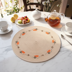 Elegant Pumpkin Theme Woven Plastic PP <b>Round</b> Coasters Non Toxic Yichuan EM36 32CM 36CM 38CM Tabletop Decoration <b>Mats</b> EM36 Pumpki - Product Image 1