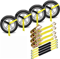 Kit Pengikat Ban Roda 4 Pengait Datar Tali Pengikat Kargo Truk Ratchet 3000lbs WLL dengan 4 Tali Lasso dan 4 Tali As Roda 36 inci