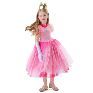 Robe de princesse pêche, costume à paillettes roses pour filles, tenue de fête d'Halloween - Product Image 3