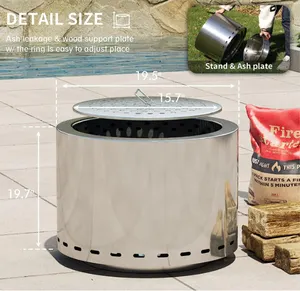 Large Outdoor Stainless Steel Fire Pit Portable Wood Burning Smokeless Fire Pit Smokeless Grill