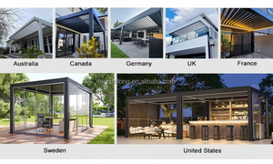 <span class=keywords><strong>Pergola</strong></span> électrique en aluminium - Structure extérieure à fermeture automatique avec capteur de pluie <span class=keywords><strong>pour</strong></span> <span class=keywords><strong>jardin</strong></span> et bord de piscine - Product Image 4