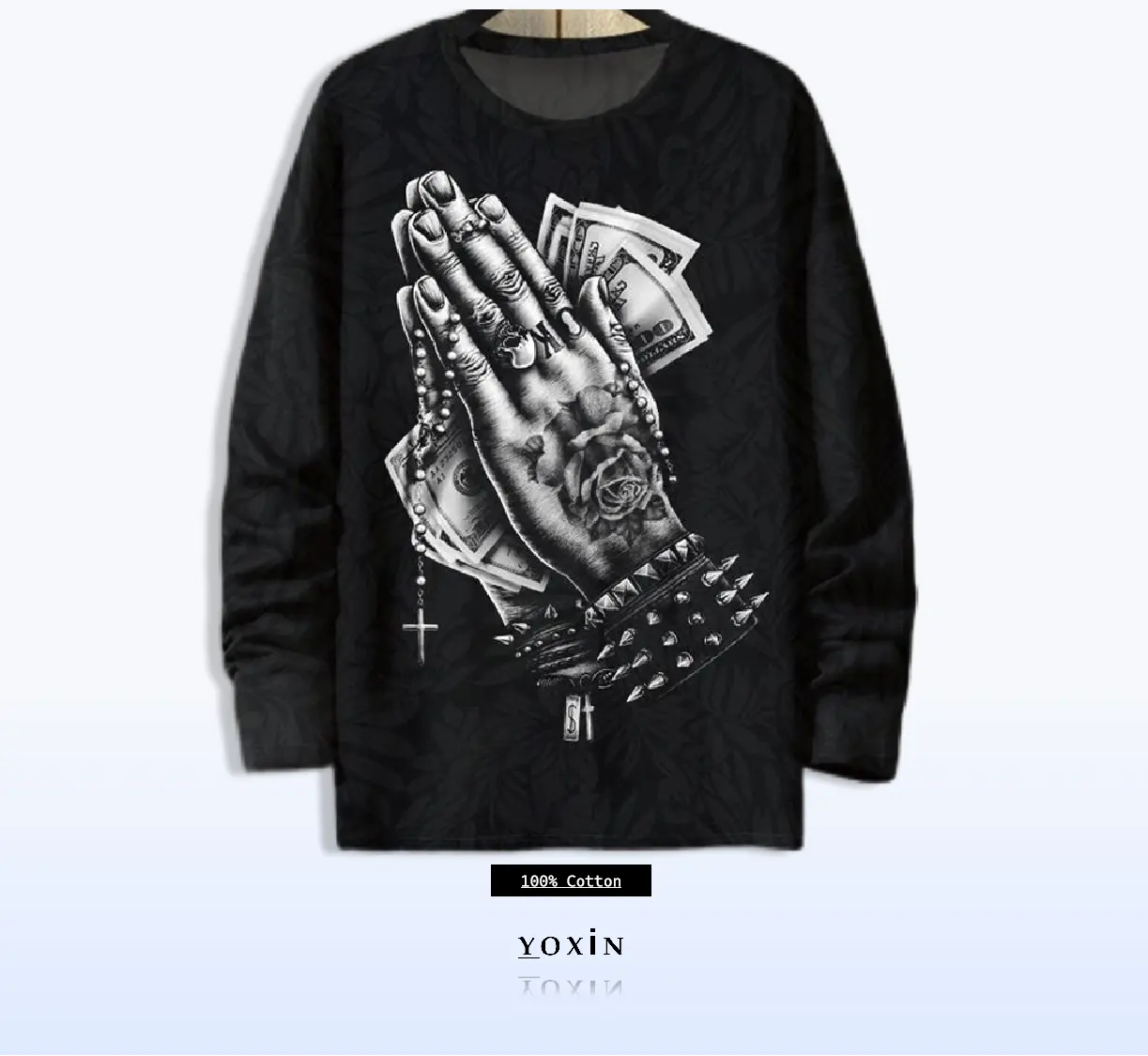 Men's Skull Print Long Sleeve T-Shirt Autumn/Winter Crewneck Hip Hop Street Top Plus Size