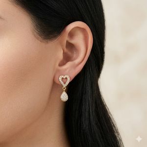 Elegantes Pendientes de Oro de 22K con Forma de Corazón y Diamantes, Joyería Colgante de Diseño Moderno para Mujer, Uso Diario - Product Image 2