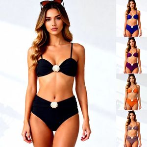 2026 Ladies Two Piece <b>High</b> <b>Waist</b> Bikini and Swimsuits Custom logo Swimwear for Women Sexy Mixed Solid - Product Image 6