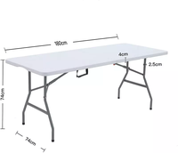 Tables pliantes en plastique HDPE de 4/5/6/7,8 pieds (122/152/180/240 cm) pour le camping, les fêtes, les banquets, les pique-niques, pliables en deux avec poignée