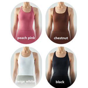 Camiseta sin mangas <span class=keywords><strong>de</strong></span> Yoga para mujer, estilo largo, Media Copa fija con almohadillas para el pecho, cuello en U, ropa deportiva ajustada para Fitness <span class=keywords><strong>de</strong></span> calle, chaleco <span class=keywords><strong>de</strong></span> gimnasio - Product Image 3