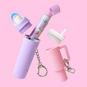 Porte-clés en forme de gobelet rose avec <span class=keywords><strong>baume</strong></span> à lèvres hydratant aromatisé aux fruits et vitamine E 4g, logo personnalisé pour les filles et les enfants - Product Image 1
