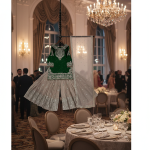 Robe de soirée et dupatta FABZONE en faux georgette avec travail de séquence de codage, perles, dentelle fantaisie - Ensemble de robe élégante avec travail de séquence, modèle FZKD - Product Image 3