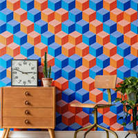 Film Dinding PVC Tempel dan Lepas Tahan Air Pola Geometris Dekoratif Penutup Dinding untuk Renovasi Rumah