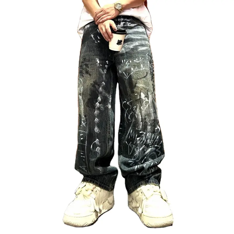 Alibaba Lieferant China Bekleidungsfabrik Neuzugang Baumwollmaterial Lager Herren Mode Jeans Baggy Herrenjeans