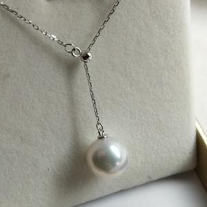 Collier avec pendentif en perle d'eau douce ronde de 11-12 mm avec chaîne en argent S925 réglable en forme de Y pour femmes, photo réelle - Product Image 2