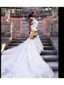 Robe de marié<span class=keywords><strong>e</strong></span> sur mesure de style africain pour femmes, en satin blanc, sexy, col en V profond, en soie, à longue traîne, style bourgeon de fleur, Vestidos De Novia - Product Image 3