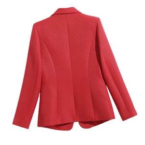 Women's Blazer Orange Red Houndstooth Pattern Slim Fit Long Sleeve Suit Jacket For Office Wear - Product Image 5