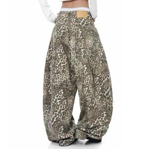 Custom Unisex Leopard Print Trend Denim <b>Jeans</b> Women High Street <b>Punk</b> Design Baggy Loose Structured Leopard Print Barrel <b>Jeans</b> - Product Image 4