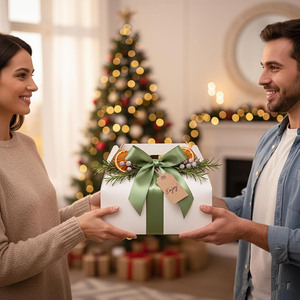 Scatola Regalo Vintage in Carta con Finestra Trasparente, Pieghevole e Portatile, <span class=keywords><strong>per</strong></span> Caramelle, Biscotti, Frutta e Torte Natalizie - Product Image 1