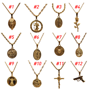 Vintage 18K chapado en oro Hot Street Hip Hop griego Rosa colgante collar de acero inoxidable oro San Cristóbal encanto collar - Product Image 2