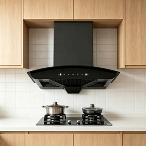 Hotte aspirante incurvée <span class=keywords><strong>ARCTURUS</strong></span> noire stable pour une évacuation fumigène constante dans les espaces de cuisson résidentiels - Product Image 1