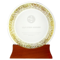 ADL nouveau Design 2023: premier trophée en forme d'assiette de verre de cristal avec Base en bois pour cadeaux souvenirs