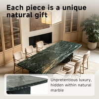 Table à manger/table basse en marbre naturel vert foncé, pieds en pierre, structure entièrement en pierre, mobilier moderne de luxe pour appartement