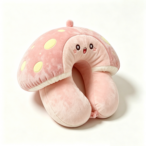 Customized mushroom U <b>neck</b> <b>pillow</b>, pink mushroom plush travel <b>pillow</b>, cute mushroom <b>neck</b> cushion - Product Image 2