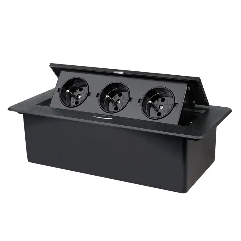 Zinklegering Plaat 16A Slow Pop Up 3 Power Franse Socket Kantoor Tafel Outlet Matte Zwarte Cover