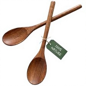 Premium Natural <b>Wooden</b> <b>Kitchen</b> Spoon <b>Set</b> of 2 Handmade Reusable Cooking Utensils for Stirring Mixing Serving Food - Product Image 2