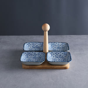 Cuenco para servir <span class=keywords><strong>de</strong></span> postre <span class=keywords><strong>de</strong></span> cerámica para fiesta <span class=keywords><strong>de</strong></span> boda, bandeja <span class=keywords><strong>de</strong></span> bambú, cuenco para cantar y aperitivos, juego <span class=keywords><strong>de</strong></span> 7 - Product Image 4