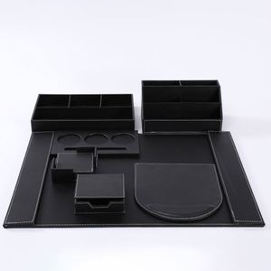 Organisateur de bureau luxueux noir en cuir PU, ensemble d'accessoires de bureau, tapis de bureau, dispositif de rangement de dossiers - Product Image 1