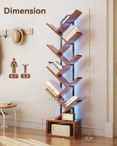 SENYU Bibliothèque Moderne en Bois à 6 Niveaux, Étagère Autonome avec Éclairage LED pour Salon et Mobilier de Maison - Product Image 4