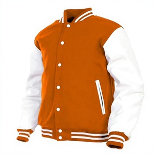 Veste universitaire pour homme orange et blanche avec fermeture boutonnée, style décontracté classique, col rabattu, matière polyester, vêtement d'automne - Product Image 1