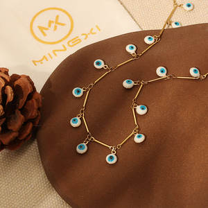 18K 골드 도금 아이 목걸이 보헤미안 초커 목걸이 터키어 변색 무료 방수 스테인레스 스틸 블루 아이 쥬얼리 목걸이 - Product Image 2