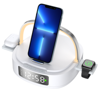 Station de charge sans fil 5 en 1 15W pour téléphone, montre, écouteurs avec réveil, lumière ambiante LED, chargeur de chevet pliable