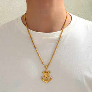 Collier pour homme en acier inoxydable avec ancre de bateau et aigle en relief vintage, pour usage quotidien en extérieur, accessoire personnalisé - Product Image 6