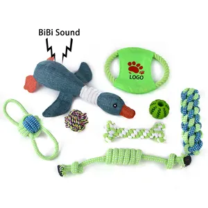प्रीमियम पालतू खिलौने सेट भरवां बतख कुत्ता खिलौना बॉल रबर हरी कपास रस्सी कुत्ता चबाने खिलौने सेट
