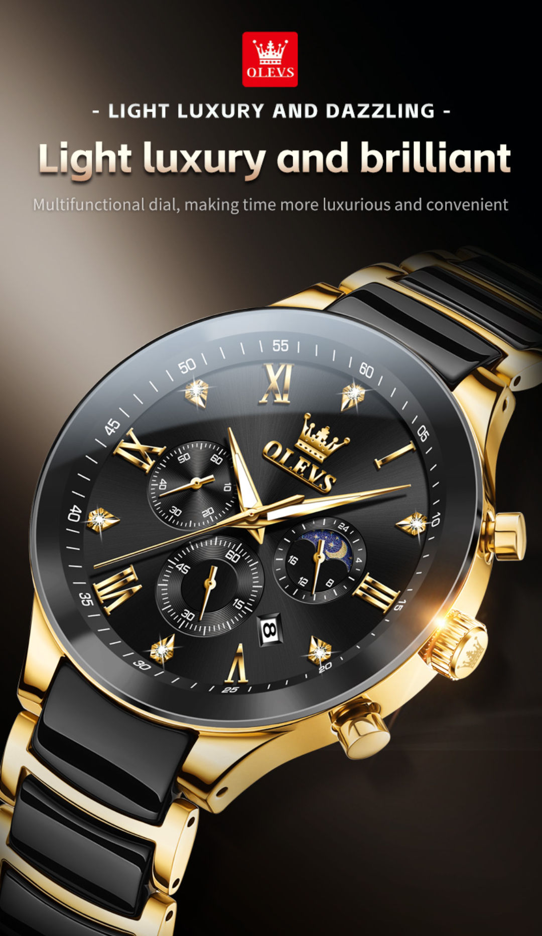 Olevs 7004 Men's Ceramic Belt Watch - Luxury & Function