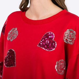 Pullover donna autunno personalizzato felpa donna tinta unita <span class=keywords><strong>paillettes</strong></span> Love Rose Patch Pullover moda Pullover sudore all'ingrosso - Product Image 2
