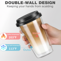 Mug de voyage en verre à double paroi isolé de 16 oz avec couvercle, gobelet à café en verre borosilicate de haute qualité, tasse en verre transparent résistant à la chaleur pour le café