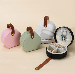 Multi-color PU Leather Travel Jewelry <b>Box</b> <b>Mini</b> Round <b>Jewellery</b> Organizer Case With Handle For Rings Earrings Necklaces Storage - Product Image 1
