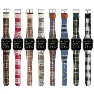 49mm Women's Woolen Plaid Pattern Chidori Grid Leather Wristbands For Apple Watch Ultra 9 8 7 6 5 Sport Strap Bracelet Band
