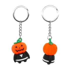 Halloween Pumpkin Decorations PVC Rubber Keychain 3D Cartoon Anime Character Promotional Souvenir Custom Puffy Gift Ring