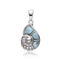 Pendentif en argent 925 avec larimar en forme de conque, design tendance, pierre précieuse de guérison, bijoux d'été caribéens en larimar, vente en gros