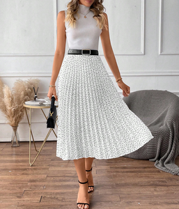Falda Midi Plisada de Gasa con Puntos Blancos, Cintura Alta, Cintura Elástica en Contraste, Elegante y Casual para Fiesta, Personalizable - Product Image 4