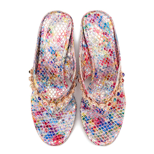 Big Size 45 Women <b>Clip</b> Toe Colorful Upper Sandals High Wedge Heels Rhinestones Shoes Wide Fit Floral Prints Mules Pumps - Product Image 5